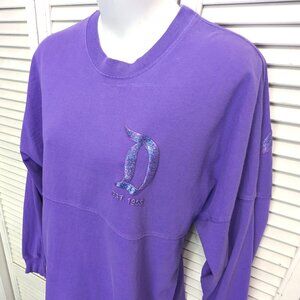 Disneyland Spirit Jersey Purple Puff Glitter Oversized Pullover Top XS Fits Med
